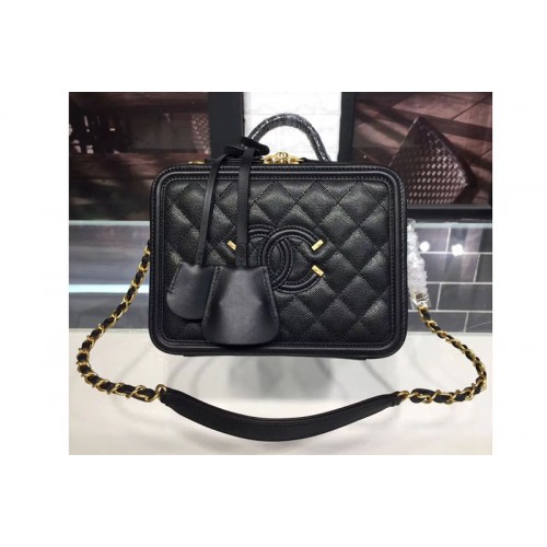 Chanel Filigree Vanity Case Small Bag Beige Grained Calfskin Black