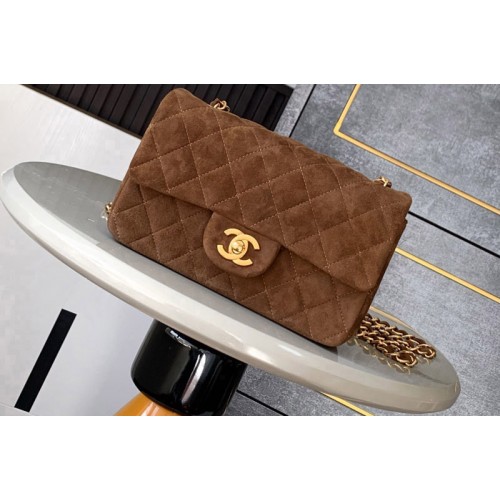 Chanel A69900 Mini Classic Handbag in Brown Velvet
