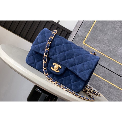 Chanel A69900 Mini Classic Handbag in Blue Velvet