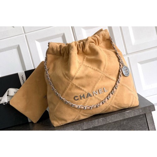 Chanel 22 Small Handbag in Tan Suede