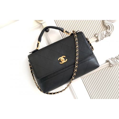 Chanel AS5543 Maxi Flap Bag With Top Handle Bag in Black Leather