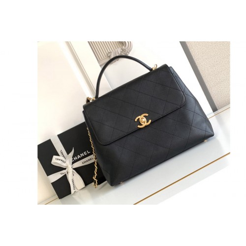Chanel Large Flap Bag With Top Handle In Black Leather