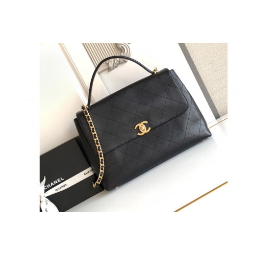 Chanel AS5543 Maxi Flap Bag With Top Handle In Black Leather