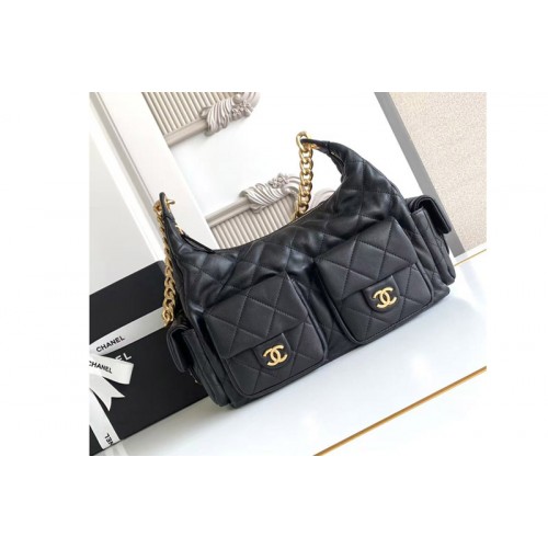 Chanel AS5302 Maxi Hobo Bag in Black Leather