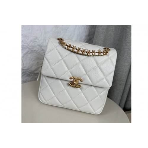 Chanel AS5711 Backpack in White Leather