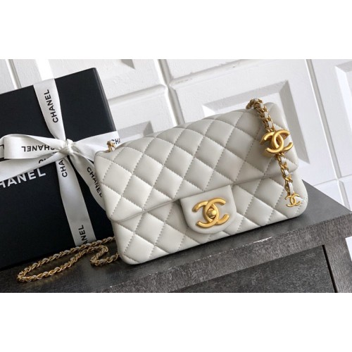 Chanel AS5759 Mini Flap Bag in Light Gray Leather