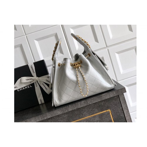 Chanel 25 Small Handbag AS5293 in Light Gray Leather