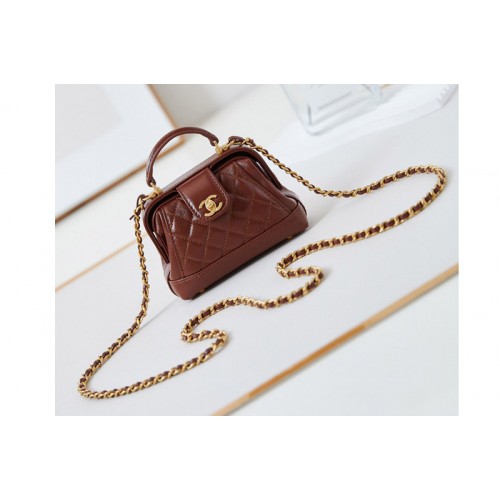 Chanel Mini Bag With Top Handle in Chocolate Leather