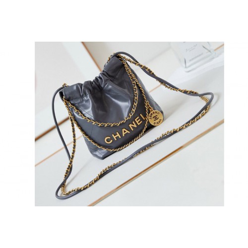 Chanel 22 Mini Handbag AS3980 in Dark Gray Leather