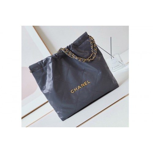Chanel 22 Handbag AS3261 in Dark Gray Leather