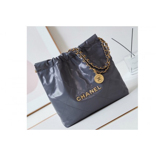 Chanel 22 Small Handbag AS3260 in Dark Gray Leather