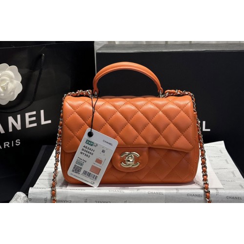 Chanel AS2431 Mini Flap handbag with top handle in Orange Leather