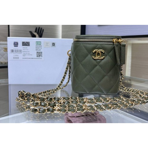 Chanel AS3583 Small Vanity With Chain in Green Leather