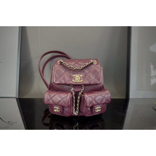 Chanel AS3787 Small Backpack in Burgundy Grained Calfskin
