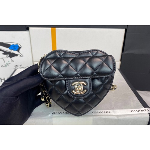 Chanel Small Heart Bag in Black Leather