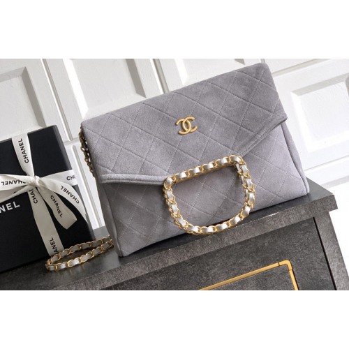 Chanel Small Hobo Handbag in Gray Suede