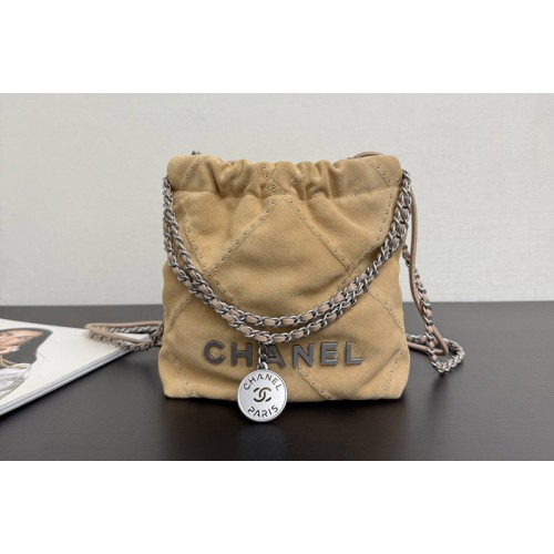 Chanel 22 Mini Handbag  AS3980 in Brown Suede