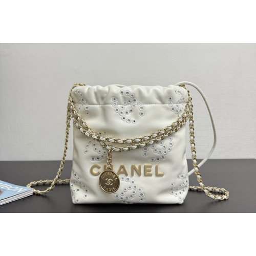 Chanel 22 Mini Handbag  AS3980 in White Leather