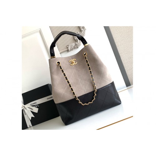 Chanel AS5636 Shopping Bag in Gray/Black Suede