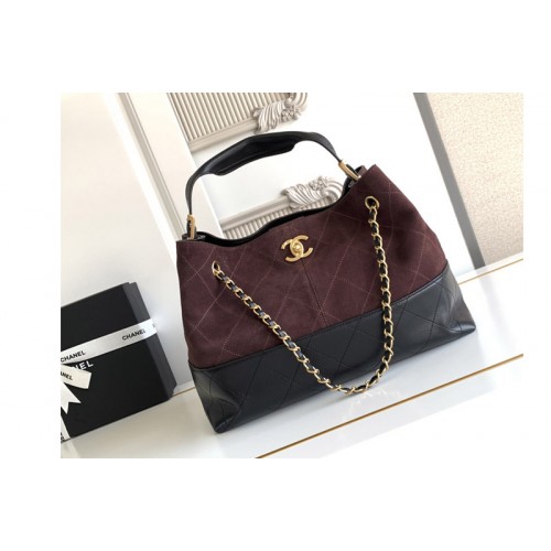 Chanel AS5657 Shopping Bag in Wine/Black Suede