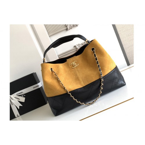 Chanel AS5657 Shopping Bag in Beige/Black Suede