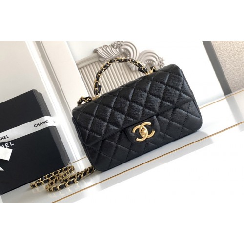 Chanel AS5701 Mini Flap Bag With Top Handle In Black Leather