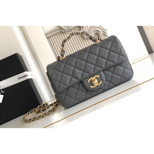 Chanel AS5701 Mini Flap Bag With Top Handle In Gray Leather