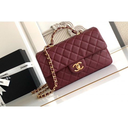 Chanel AS5702 Small Flap Bag With Top Handle In Red Leather