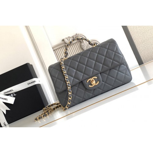 Chanel AS5702 Small Flap Bag With Top Handle In Dark Gray Leather