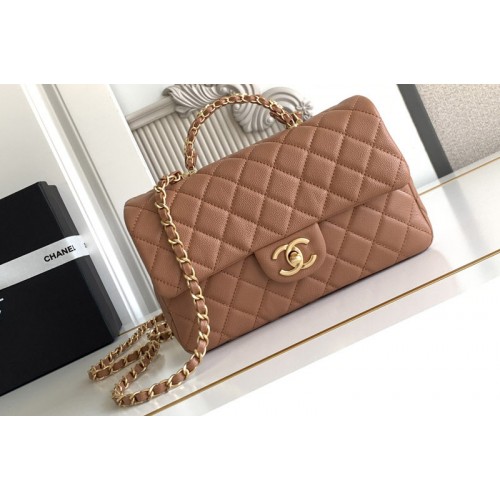 Chanel AS5702 Small Flap Bag With Top Handle In Brown Leather