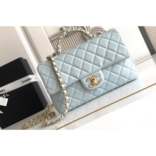 Chanel AS5702 Small Flap Bag With Top Handle In Blue Leather