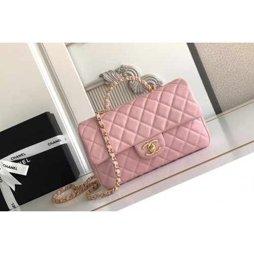 Chanel AS5702 Small Flap Bag With Top Handle In Pink Leather