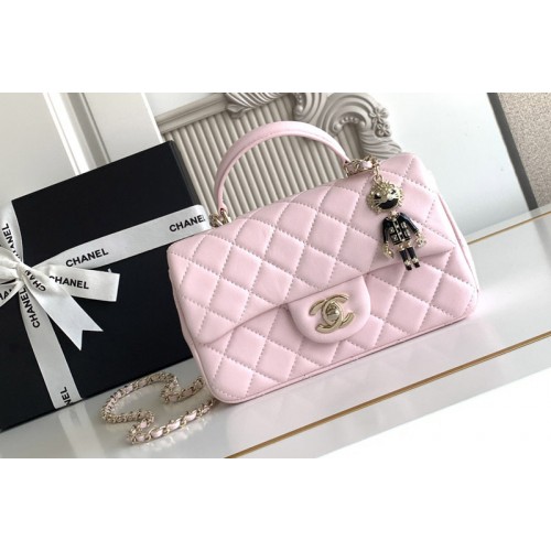Chanel Mini Flap Bag With Top Handle In Pink Leather Chanel Mini Flap Bag With Top Handle In Pink Leather