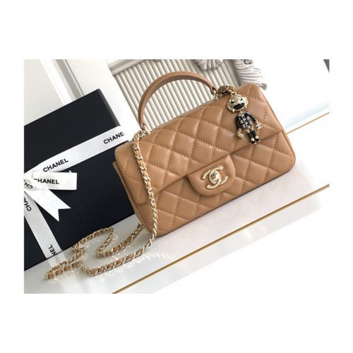 Chanel Mini Flap Bag With Top Handle In Brown Leather