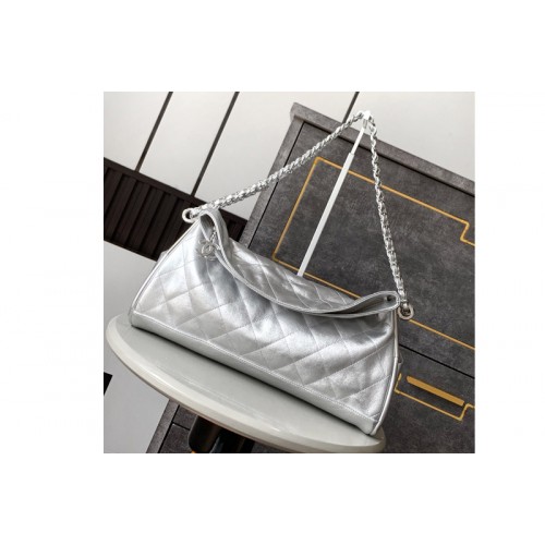 Chanel Vintage Large Hobo Bag in Silver Leather