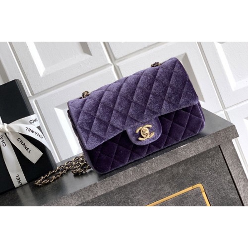 Chanel A69900 Mini Classic Handbag in Purple Velvet