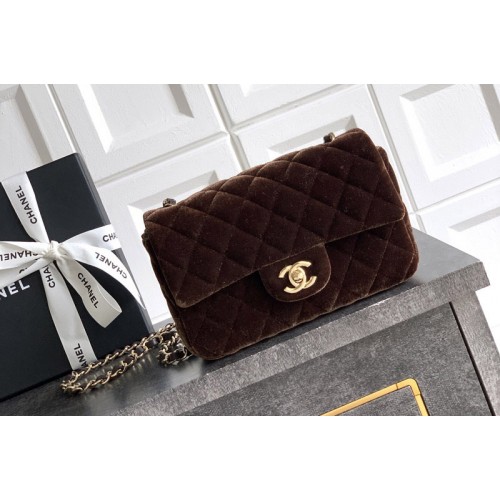 Chanel A69900 Mini Classic Handbag in Dark Brown Velvet