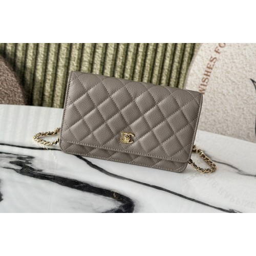 Chanel AP4241 Wallet On Chain in Gray Leather