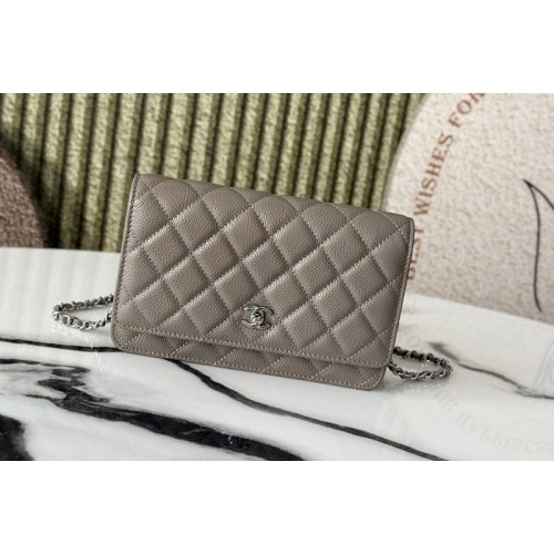Chanel AP4241 Wallet On Chain in Gray Leather