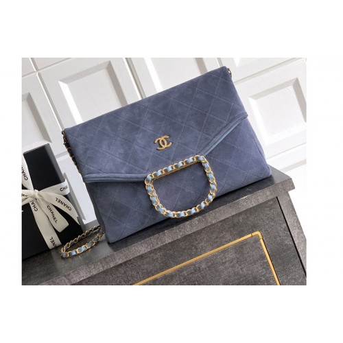 Chanel Large Hobo Handbag in Blue Suede