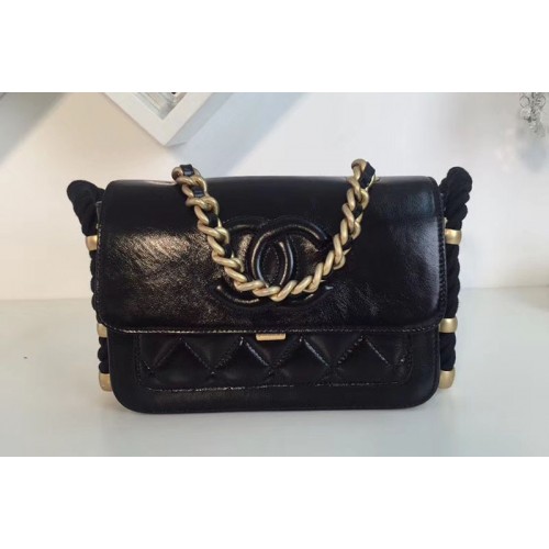 Chanel Crumpled Calfskin En Vogue Flap Bag Black AS0074