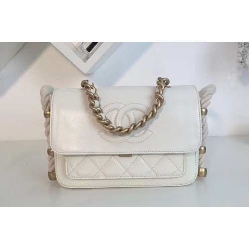 Chanel Crumpled Calfskin En Vogue Flap Bag White AS0074