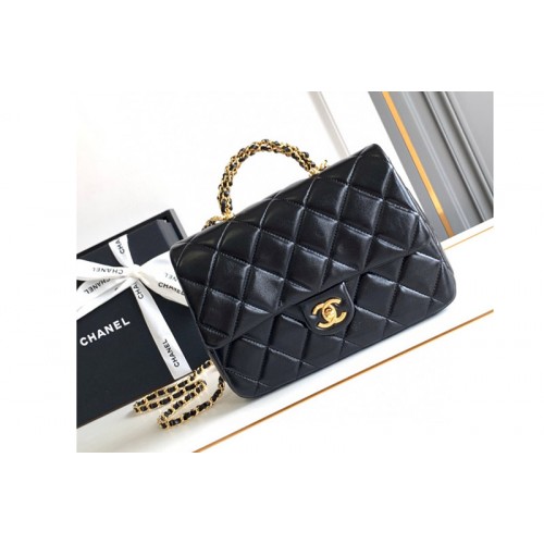 Chanel Small Flap Bag with Top Handle in Black Leather
