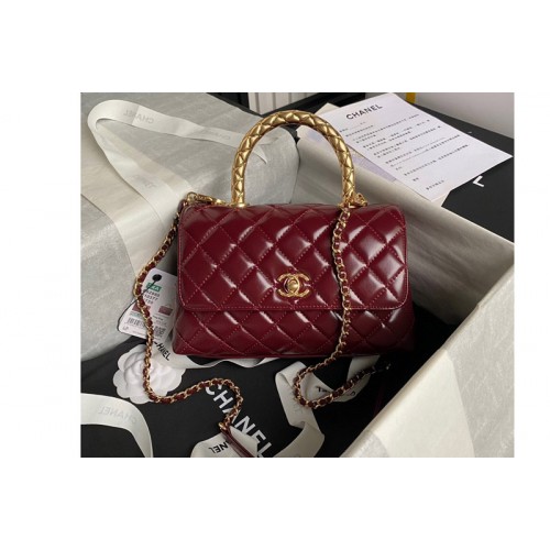 Chanel A92990 Flap Bag with Top Handle in Red Leather
