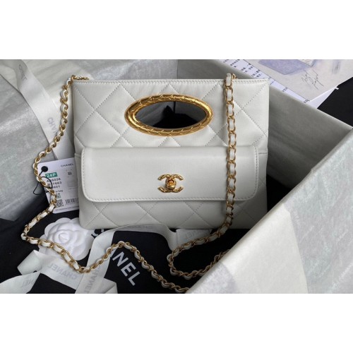 Chanel AS5038 Clutch with Chain Bag in White Leather