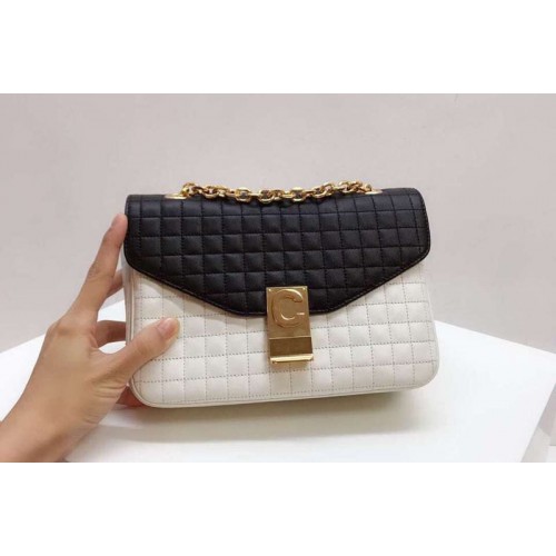 Celine Quilted Calfskin Medium C Bag Black& 038 White