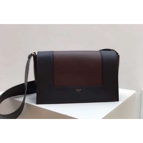 Celine Medium Frame Shoulder Bag Smooth Calfskin Leather Black Wine