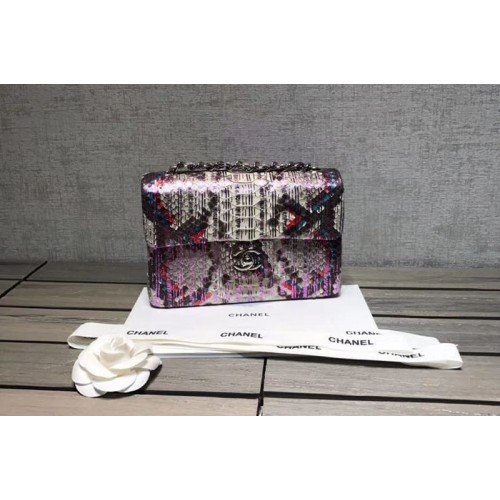 Chanel Flap Original Python Leather Shoulder Bag 1116 Silver