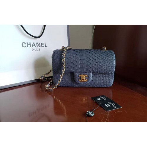 Chanel mini Classic Flap Bag Original Python Leather A1116 Blue