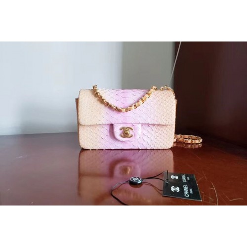 Chanel mini Classic Flap Bag Original Python Leather A1116 Pink